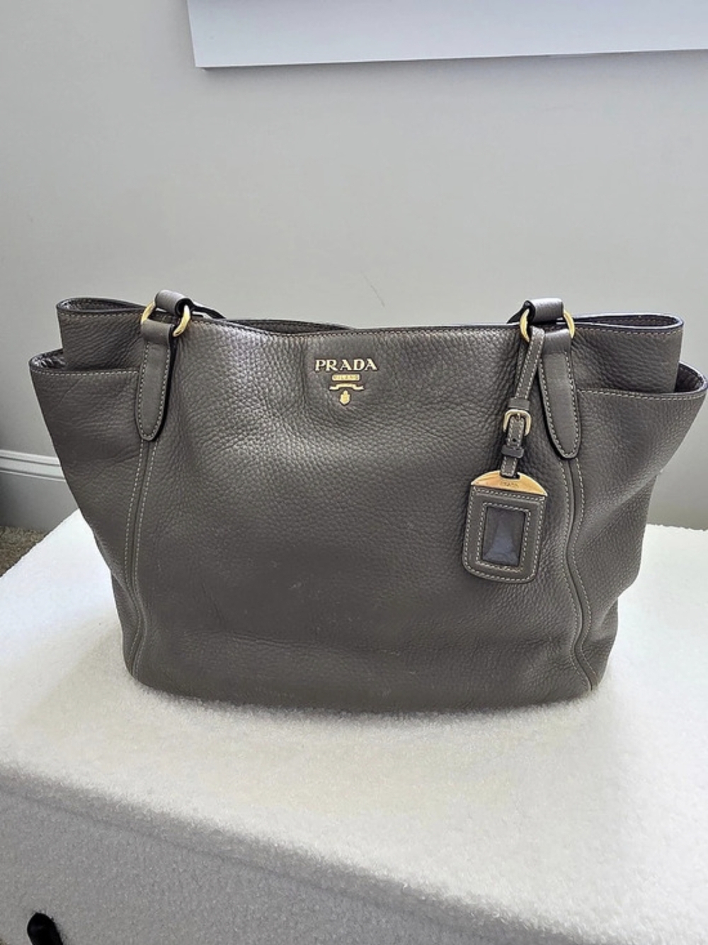 Prada Vitello Daino Tote Leather Brown